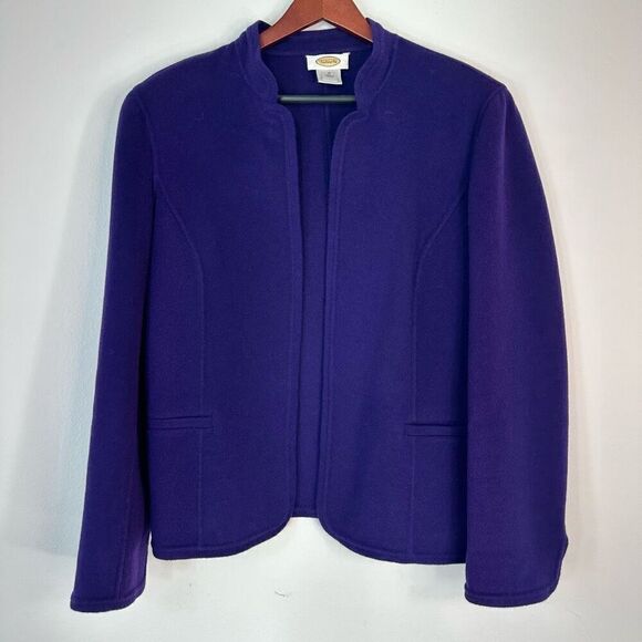 Vintage Talbots 100% Wool Purple Open Front Blazer Jacket Womens 12 Preppy Chic - Picture 1 of 10